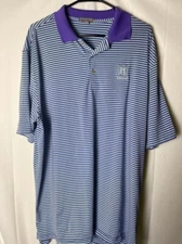 Peter Millar TPC Sugarloaf Men's Polo Shirt Blue Purple Striped Size XL