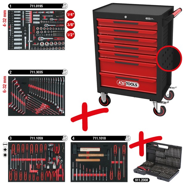 KS Tools Ecoline Schwarz/Rot Werkstattwagen Mit 7 Schubladen Und 515 Premium-image