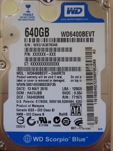 Western Digital WD6400BEVT-24A0RT0 | DCM: HACVJBB | 13 MAY 2010 | 640GB