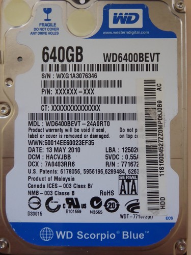 Western Digital WD6400BEVT-24A0RT0 | DCM: HACVJBB | 13 MAY 2010 | 640GB