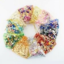 100PCS Flower Organza Drawstring Bag Jewelry Pouch Wedding Favor Gift Bags