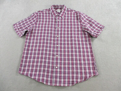 Murano Baird Mcnutt Shirt Mens Large Pink Check Linen Short Sleeve Button Up
