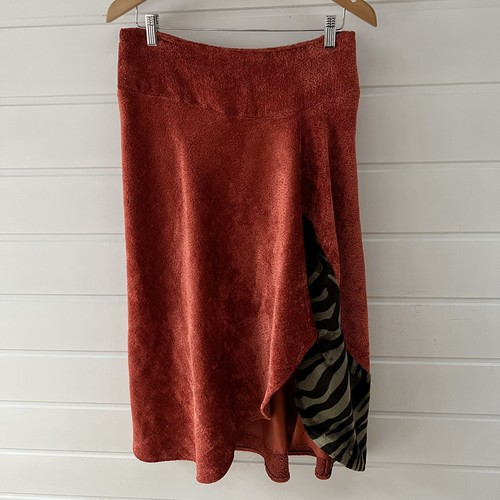 ANNE CRISTIE Orange Textured Long A-Line Wool Blend Skirt Velvet Zebra Trim -12