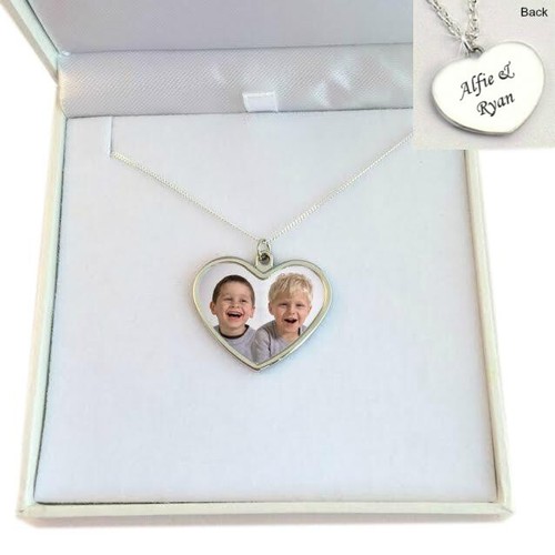 Personalised Necklace with Photo and Engraving. Sterling Silver Necklace Chain. - Picture 3 of 9