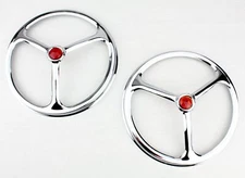 7" Lucas Tri Bar Red Dot Headlight Headlamp Bulbs Chrome Trim Ring Covers Pair