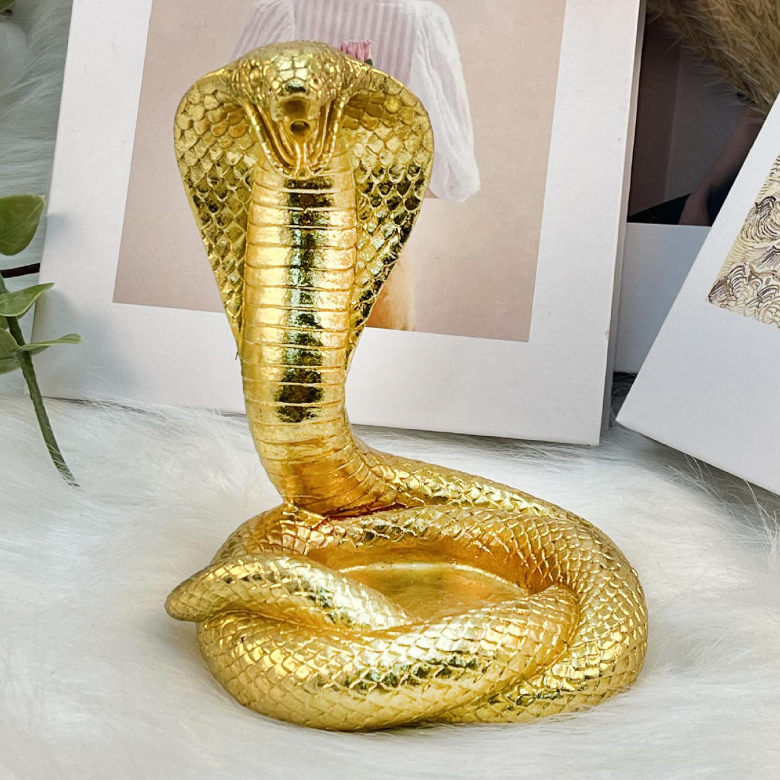 Snake Figurine Gold Resin Statue Sculpture Desktop Decoration Feng Shui Ornament