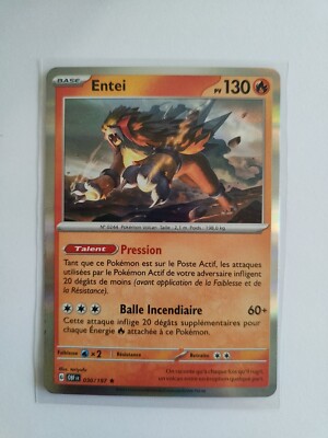 Entei 030/197 – Carte Pokémon Française Holo Ou Reverse (au Hasard) – Coffret Myboost X Écarlate & Violet Flammes Obsidiennes