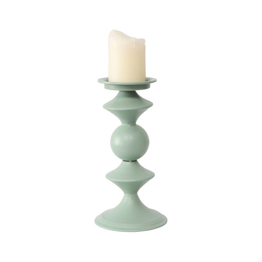 Willow & Silk Metal 27cm Teal Geo Pillar Candle Holder/Table/Room