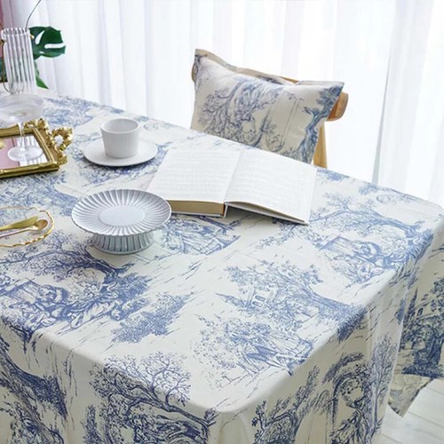 Rustic Tablecloth Classic French Village Blue Printed Table Cover Rectangle - Picture 2 of 25