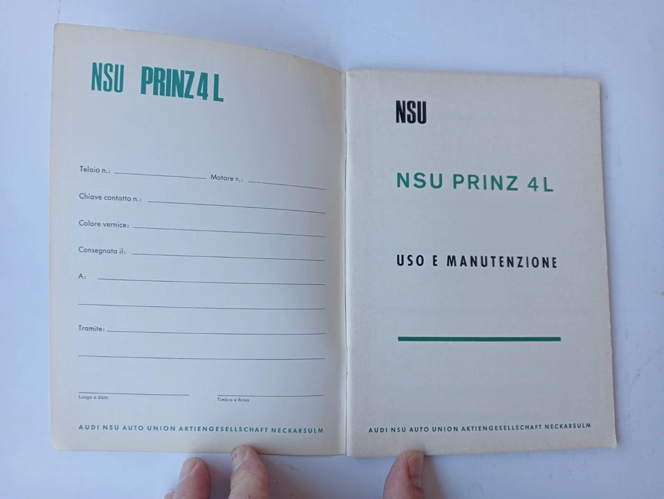 NSU PRINZ 4 L USO E MANUNTENZIONE E LIBRETTO DI SERVIZIO ASSISTENZA CLIENTI - Imagen 3 de 4