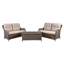 Garden Lounge Set, 3-Piece, 2x Double Seater Sofas, Chester Rattan - Brown