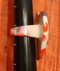 Large Chunky Plastic White Heart Orange Pink Grey Green Flower Floral Ring 8.25 — photo 2