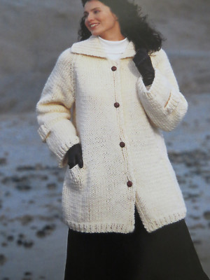  Damen Jacke mit Taschen Mega Grobstrick Easy Knit Strickmuster 30-48 Inch