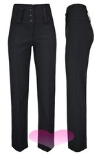 Image of LADIES LONG LEG TROUSERS 31" QUALITY BLACK HIGH WAIST STRAIGHT LEG WOMENS PANTS.