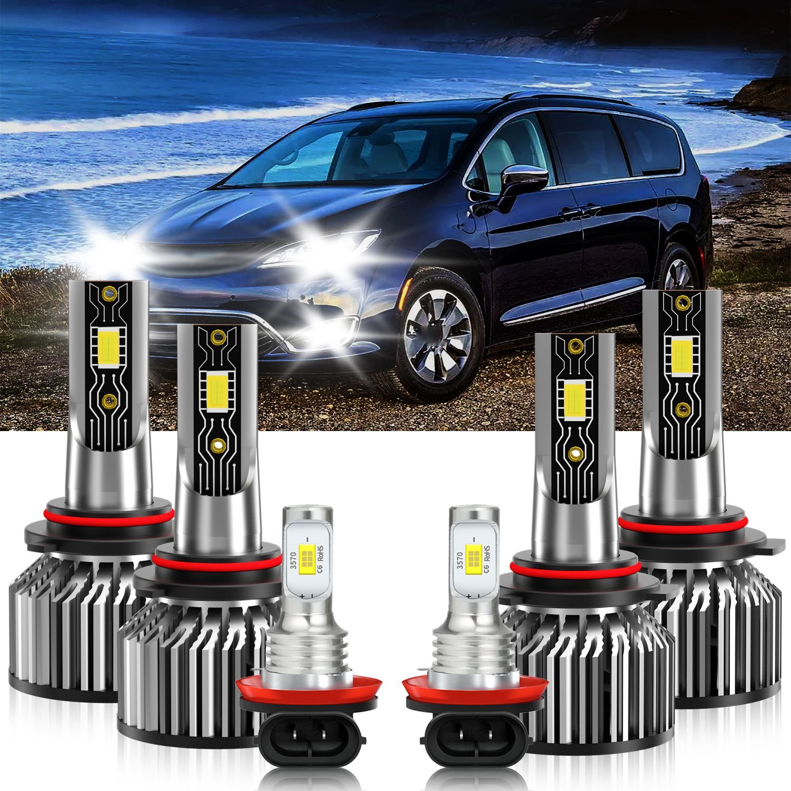 For Chrysler Pacifica 2017-2020 Combo LED Headlight High Low+Fog light Bulbs Kit