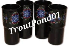 Tupperware 18 ounce TableTop Stacking Tumblers Set of 4 Black Kaliopi Pattern