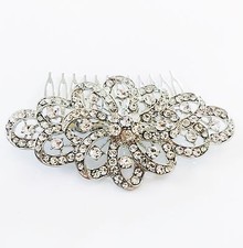 USA Hair Comb Rhinestone Crystal Bridal wedding Vintage Party Silver Clear Fancy
