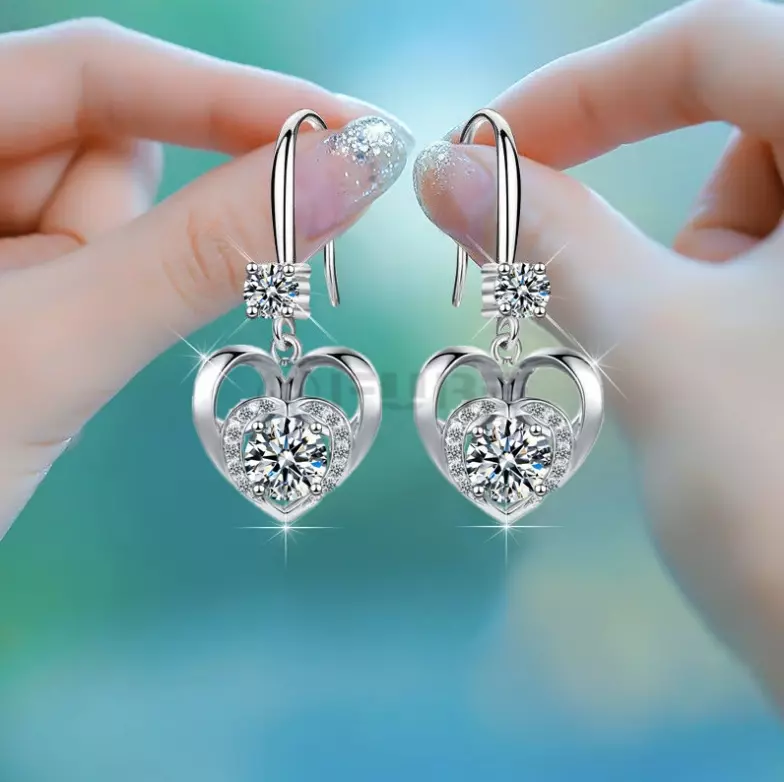 Heart shaped shop diamond dangle earrings