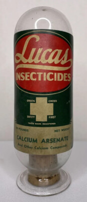 Vintage Glass Bottle Upside Down Paper Label Cork Insecticides Decor Horror