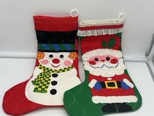 Vintage Christmas Stockings Handmade Santa And Snowman 14.75"