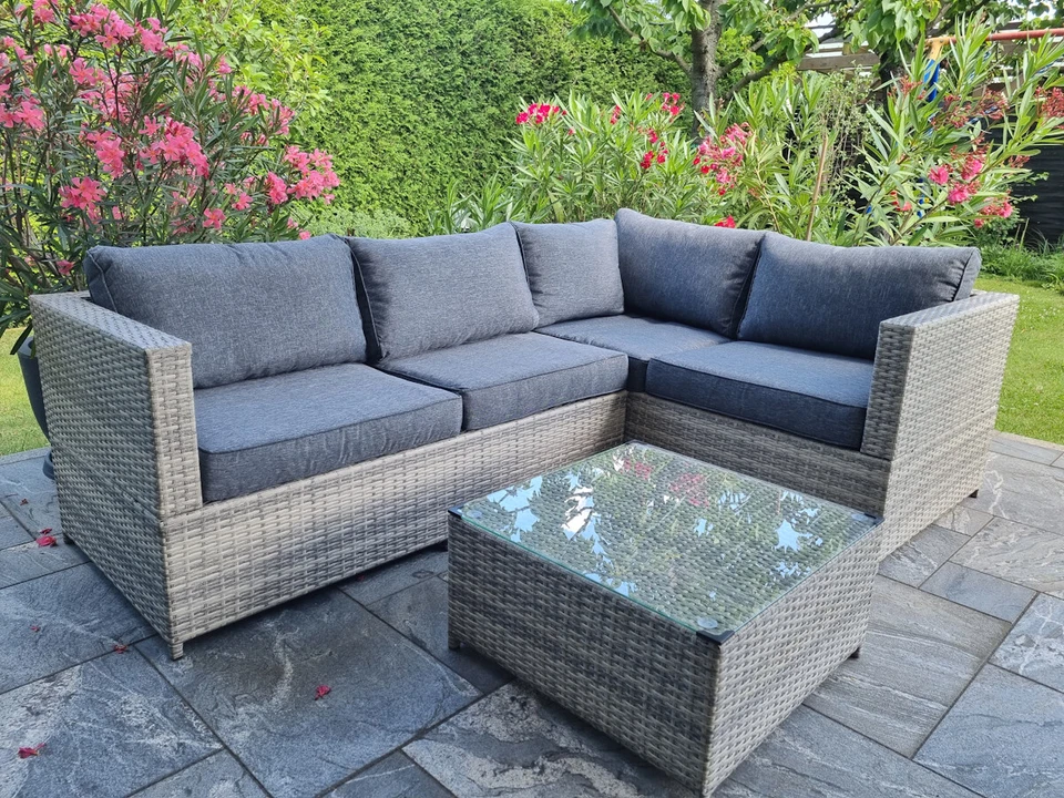 Rattan Gartenmöbel Lounge Sitzgruppe Sitzgarnitur grau anthrazit für Terrasse - Bild 2 von 4