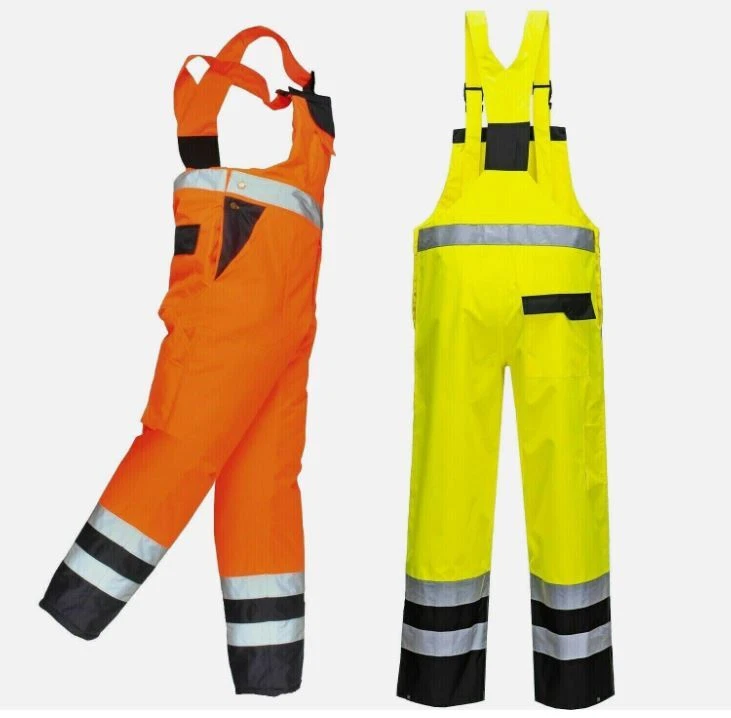 Hi Vis Contrast Waterproof Overall Bib and Brace Dungarees Viz Workwear Jumpsuit - Image 2 of 2