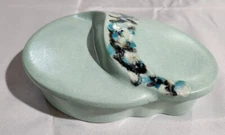Sea Foam Green Abstract Art Pottery Lidded Trinket Dish Raised Spotted Detail