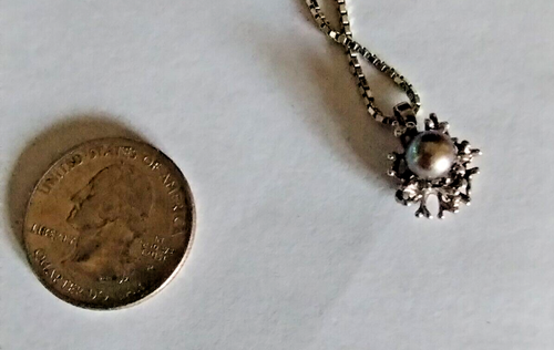 Vintage Sterling Silver Pearl Brutalist Pendant Necklace - Picture 2 of 4