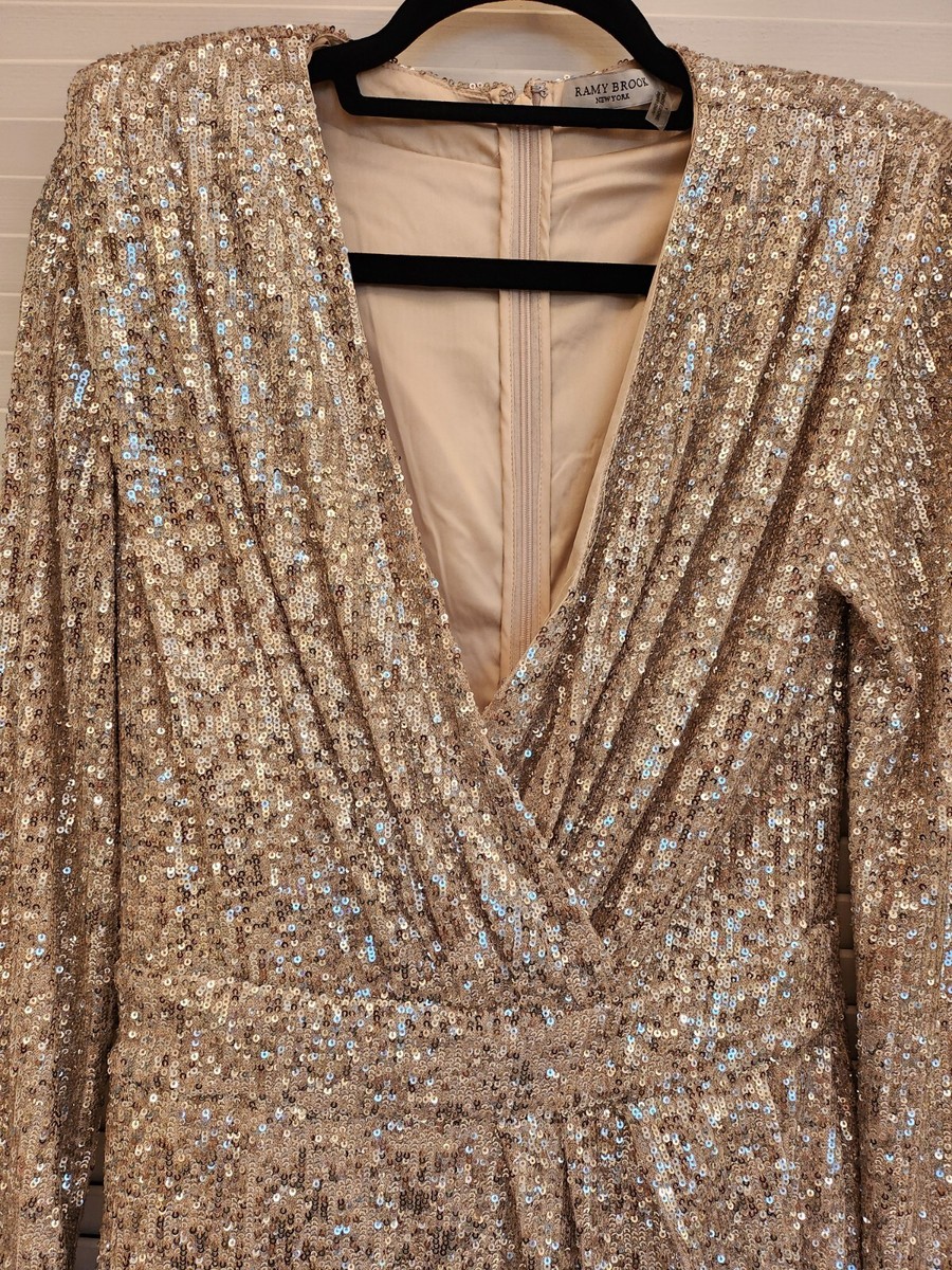 ramy brook becky sequin dress NWT $395 Ramy Brook Becky Long Sleeve Sequin Deep V-neck Cocktail Dress Black 4