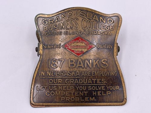Vintage Grand Island Business College 1885 Paper Clip Advertising Brass Rare - Picture 2 of 10