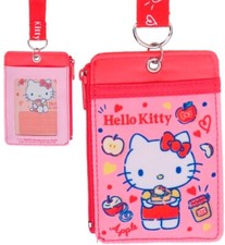 Hello Kitty Coin Purse Badge ID Card Holder Case Wallet Pouch w/ Zip Bag Lanyard