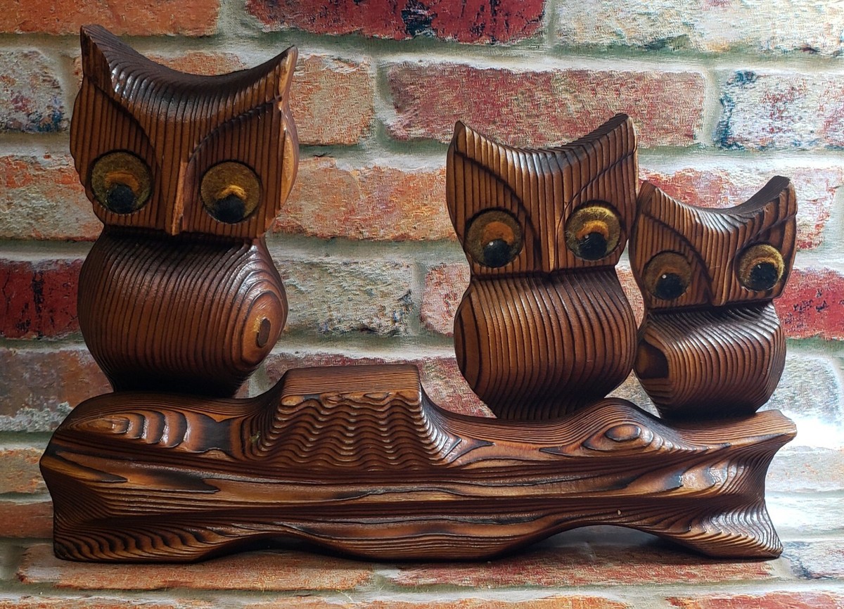 Vintage 3 Owl wood sculpture Handcrafted by Green Mountain Mfg | eBay