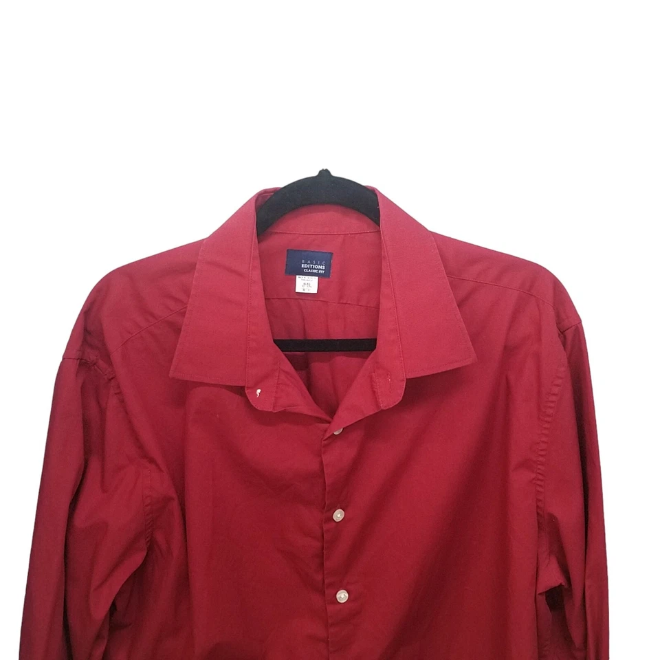 Basic Editions Mens Sz XL Red Solid Long Sleeve Dress Shirt - Image 3 of 4