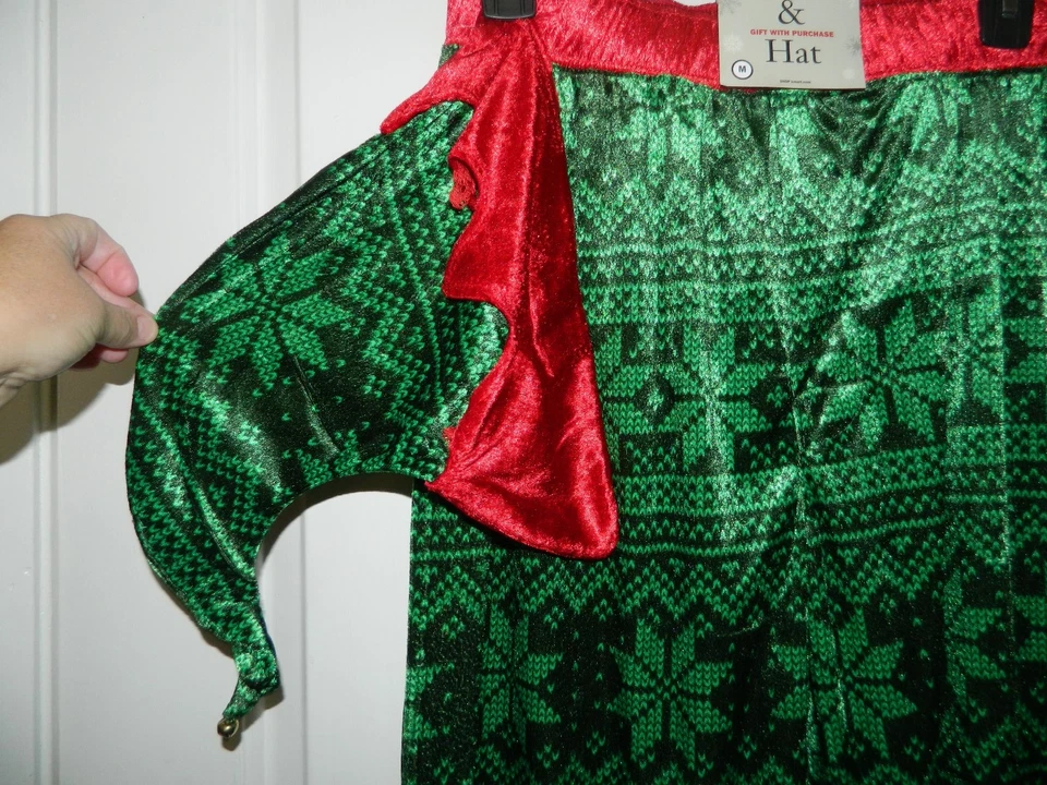 NWT JOE BOXER men's Green Red CHRISTMAS ELF JAM SHORTS + HAT Bells Set Outfit S - Image 4 of 4
