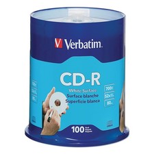 Verbatim 94712 700 MB/80 min 52x CD-R Recordable Disc - White 100/Pack New