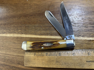 CASE XX USA TRAPPER KNIFE 5254 STAG 4 DOT 1976 RAZOR EDGE KNIVES OLD MT