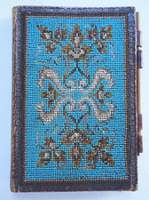 Antik Perlenarbeiten Notizbuch Einband Folio Viktorianische Handarbeit Leder Türkis