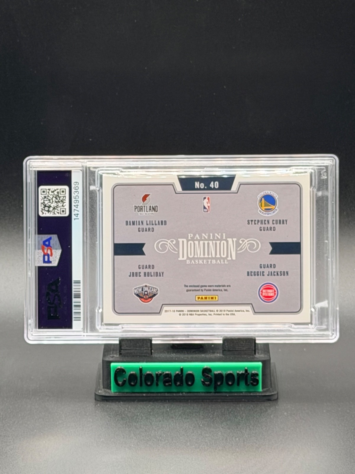 STEPHEN CURRY LILLARD 2017-18 Panini Dominion Quad Game-Worn Patches 04/25 PSA 9 view 3