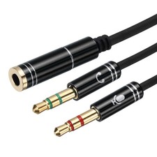 3.3ft Headphone Combiner for PC 3.5mm Female to 2 Dual 3.5mm Male Cord, Black