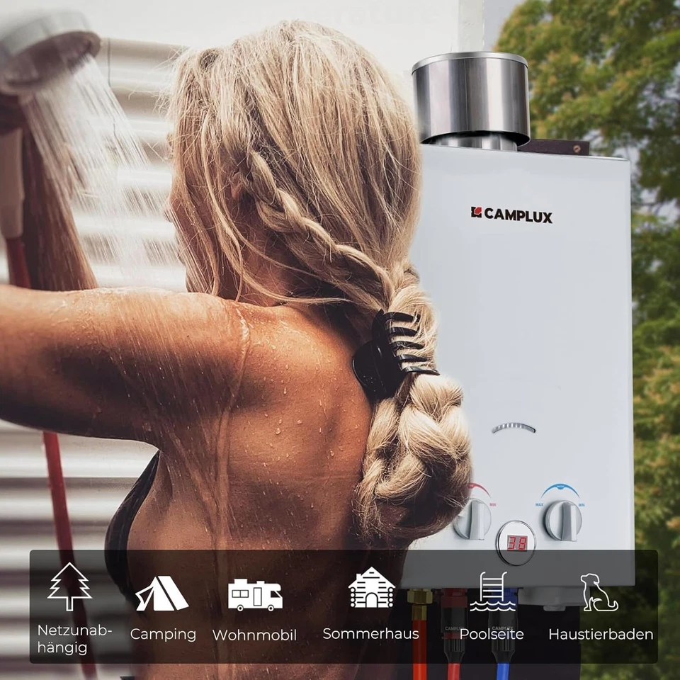 6L Instant Tankless Hot Water Heater Propane Gas LPG Outdoor Portable Camping RV - Image 3 of 4