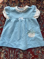 Vintage Carters Blue Dress with Embroidered Basket of Flowers 24 Months USA