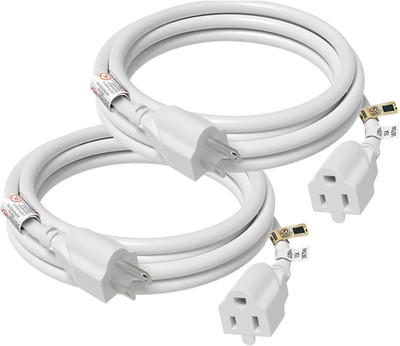 2 Pack 6 Ft 14 AWG Heavy Duty Extension Cord 15A Grounded White 1875W