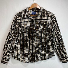 Pendleton Womens Small Petite Black Tan Geometric Grid Woven Button Front Jacket