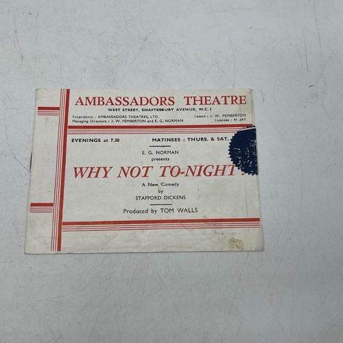 Playbill Theater Program Ambassador's Theatre Why Not To-Night?