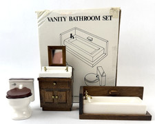 Vintage Dollhouse Miniatures Bathroom Set 1:12 Vanity Bathtub Toilet
