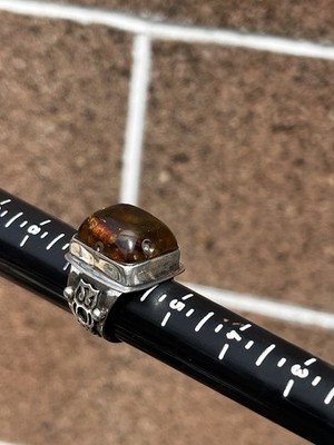 Sterling Silber 925 Eule Bernstein Ring Gr. 7