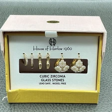 House of Harlow 1960 Earrings Set Gold Cubic Zirconia Glass Stones Nickel Free