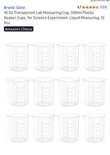 10 oz Transparent Lab Measuring Cup 300ml Plastic Beaker Cups for Sc12 PCS New