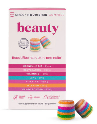 UPSA x Nourished 7 in 1 Beauty 30 Gummies Q10 Zink Vit E Vit C Selen UVP 25£
