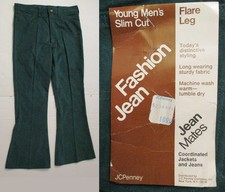Vintage 70s JC Penney Jean Mates Mens Green Bell Bottom Pants NEW WITH TAG 36x33